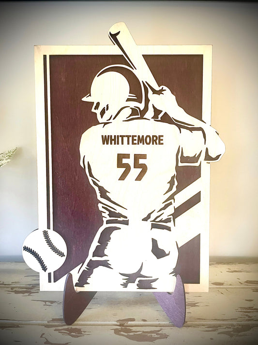 Custom Baseball Wood Plaque | Player Name & Number Engraved | Jersey Back Design