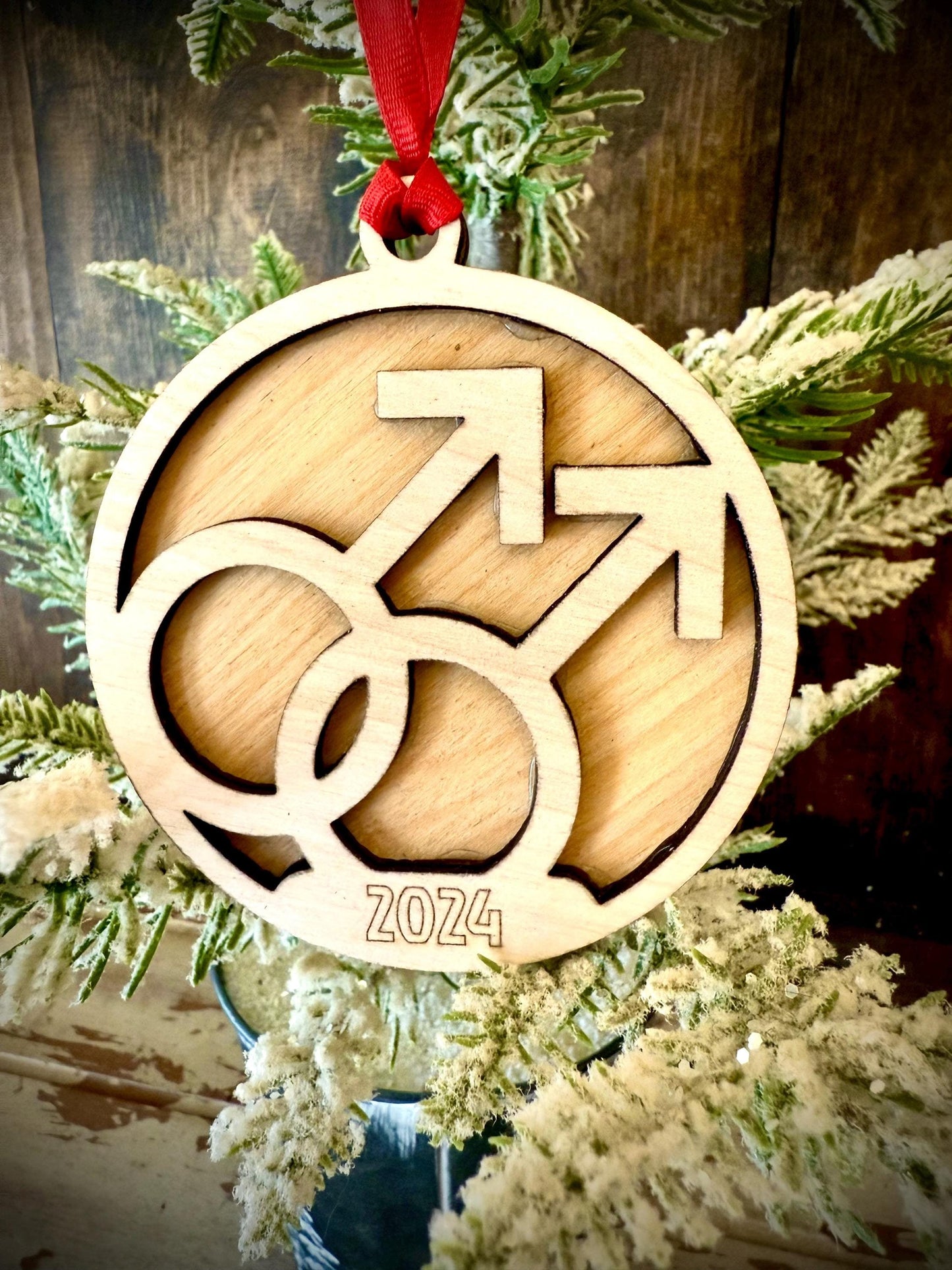 Gay Symbol for 2 Men Personalized 2-Layer Wood Christmas Ornament & Gift Tag | Multiple Finishes | Pride Gift