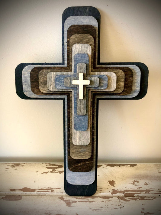 Stacked Wooden Cross 3D Wood Table & Wall Art | Multi-Color | Christian Gift