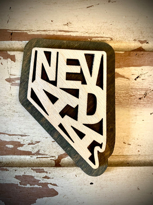 Nevada Word Art 2-Layer Wood Refrigerator Magnet | 12 Finishes | State Pride Gift