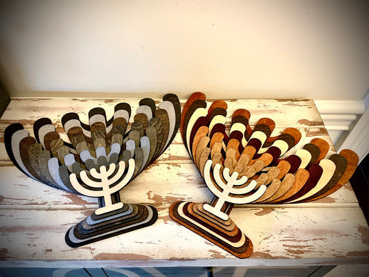 Stacked Menorah Hanukkah 3D Wood Table & Wall Art | Multi-Color