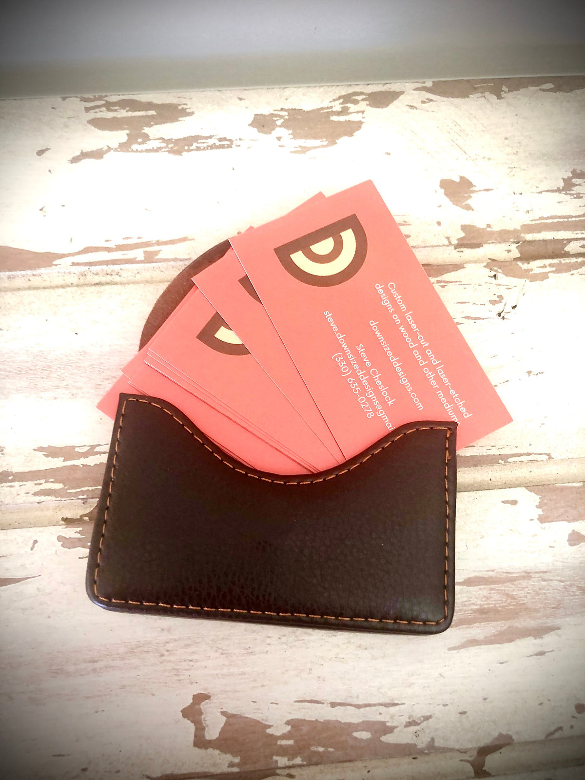 Custom Monogram or Logo Leather Business Card Case | Light Brown, Dark Brown or Navy Blue