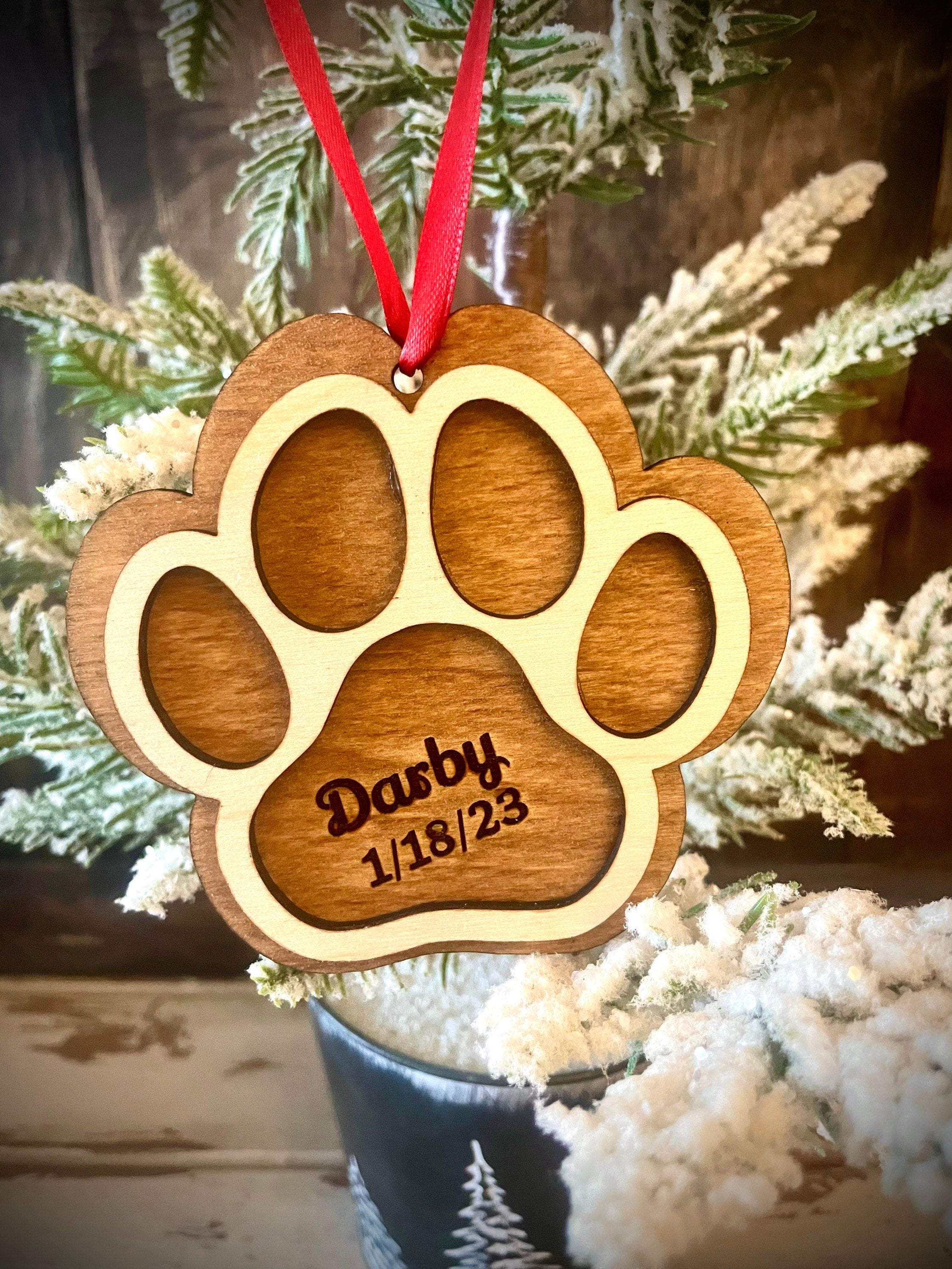 Dog Paw personalized wood Christmas ornament