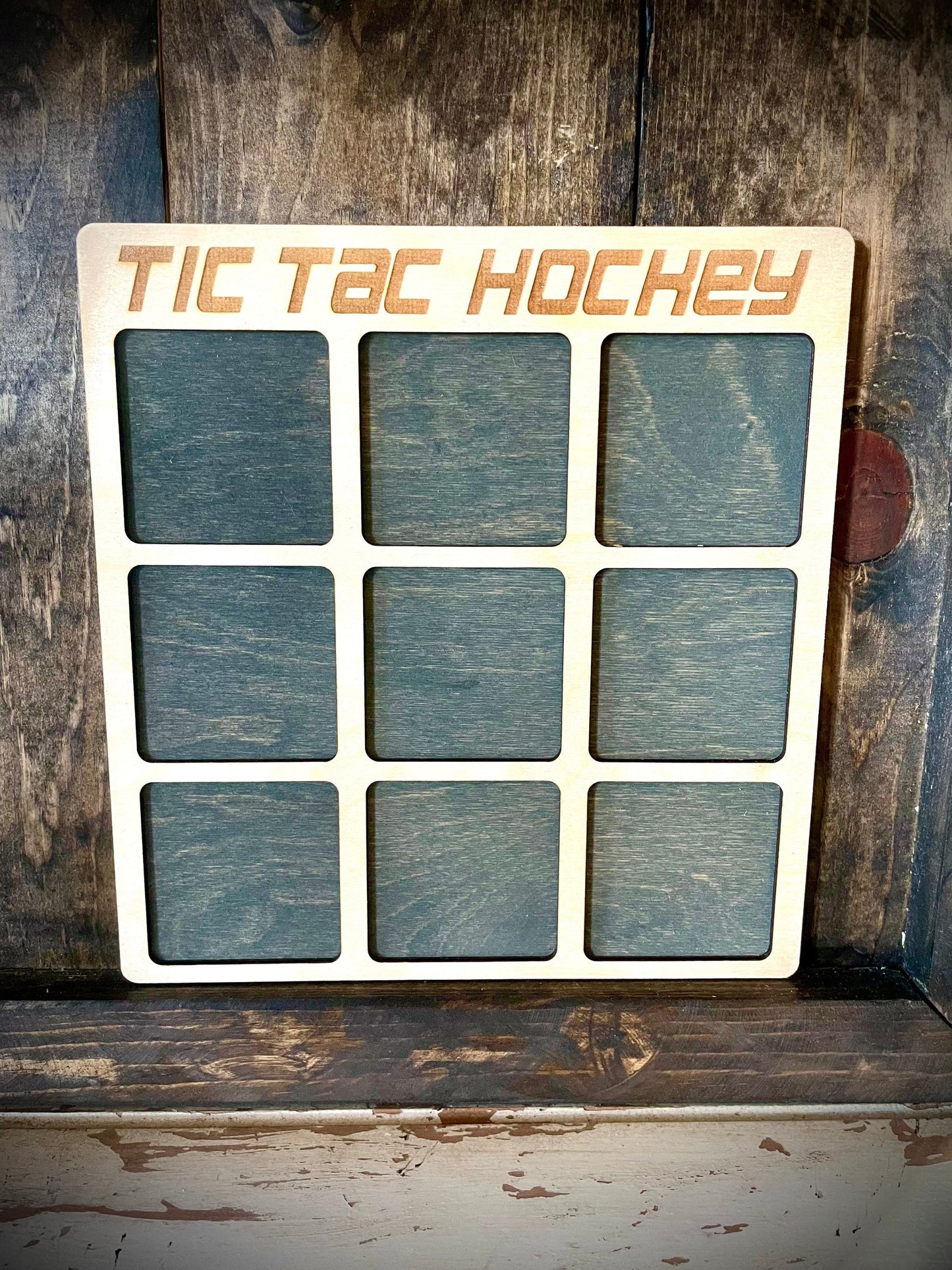Tic Tac Hockey Wood Game | Goalie Edition | Laser Engraved | 12 Finishes