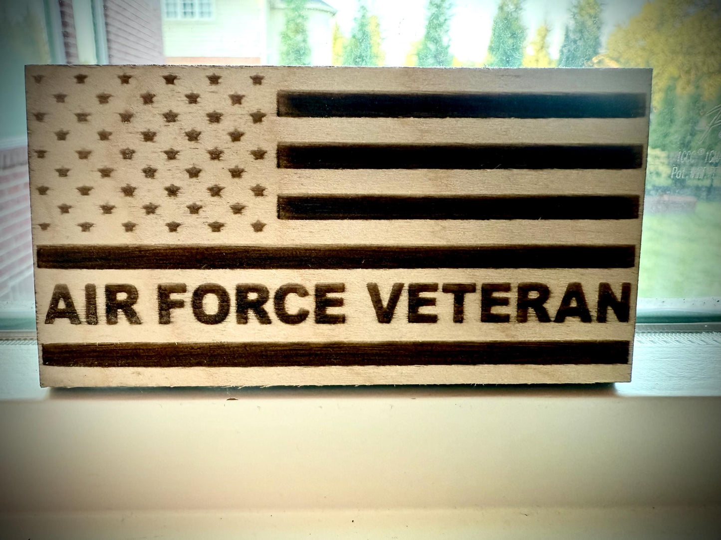 Air Force Veteran Laser Engraved US Flag Wood Refrigerator Magnet | 4" x 2.1" | Military Gift