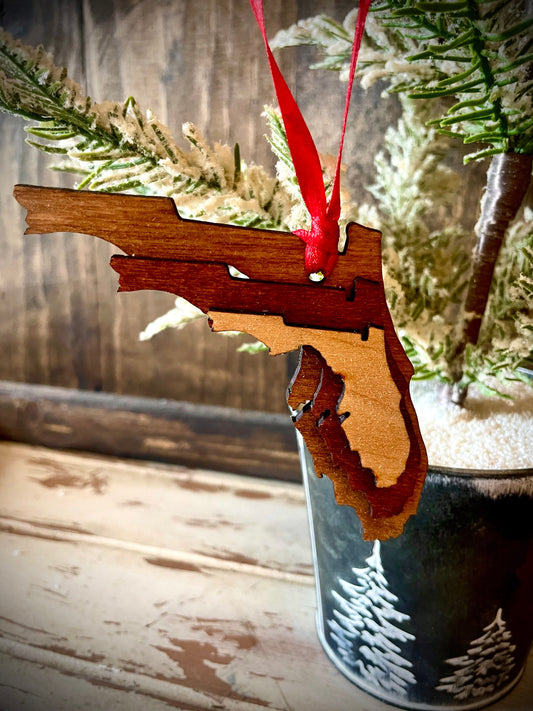 Florida 3-Layer Stacked Wood Ornament & Gift Tag | Brown & Gray Tones | State Pride Gift