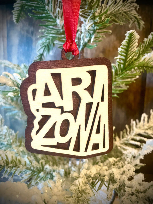 Arizona Word Art Wood Ornament & Gift Tag | 12 Finishes | State Pride Gift
