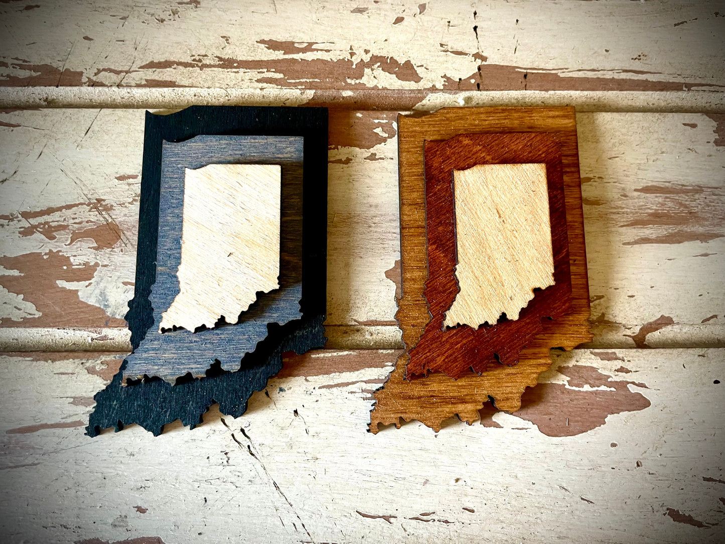 Indiana 3-Layer Stacked Wood Refrigerator Magnet | Brown & Gray Tones | State Pride Gift