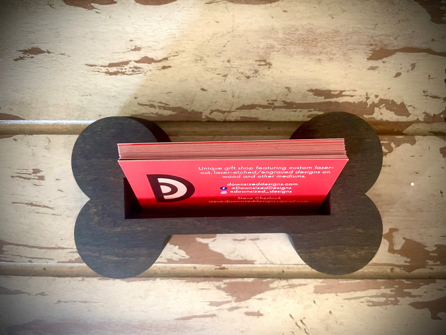 Dog Bone Wood Business Card Holder | 12 Finishes
