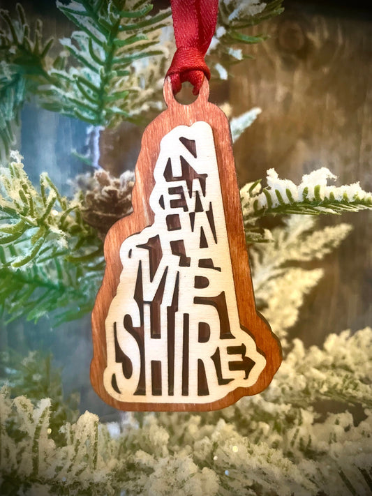 New Hampshire Word Art Wood Ornament & Gift Tag | 12 Finishes | State Pride Gift