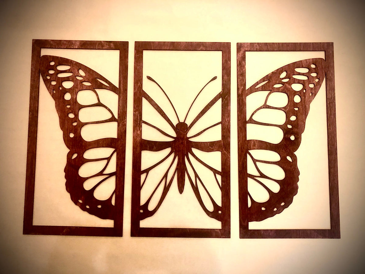 Butterfly Wood Wall Art | 3-Panel Set | Multiple Sizes & Finishes | Style 2