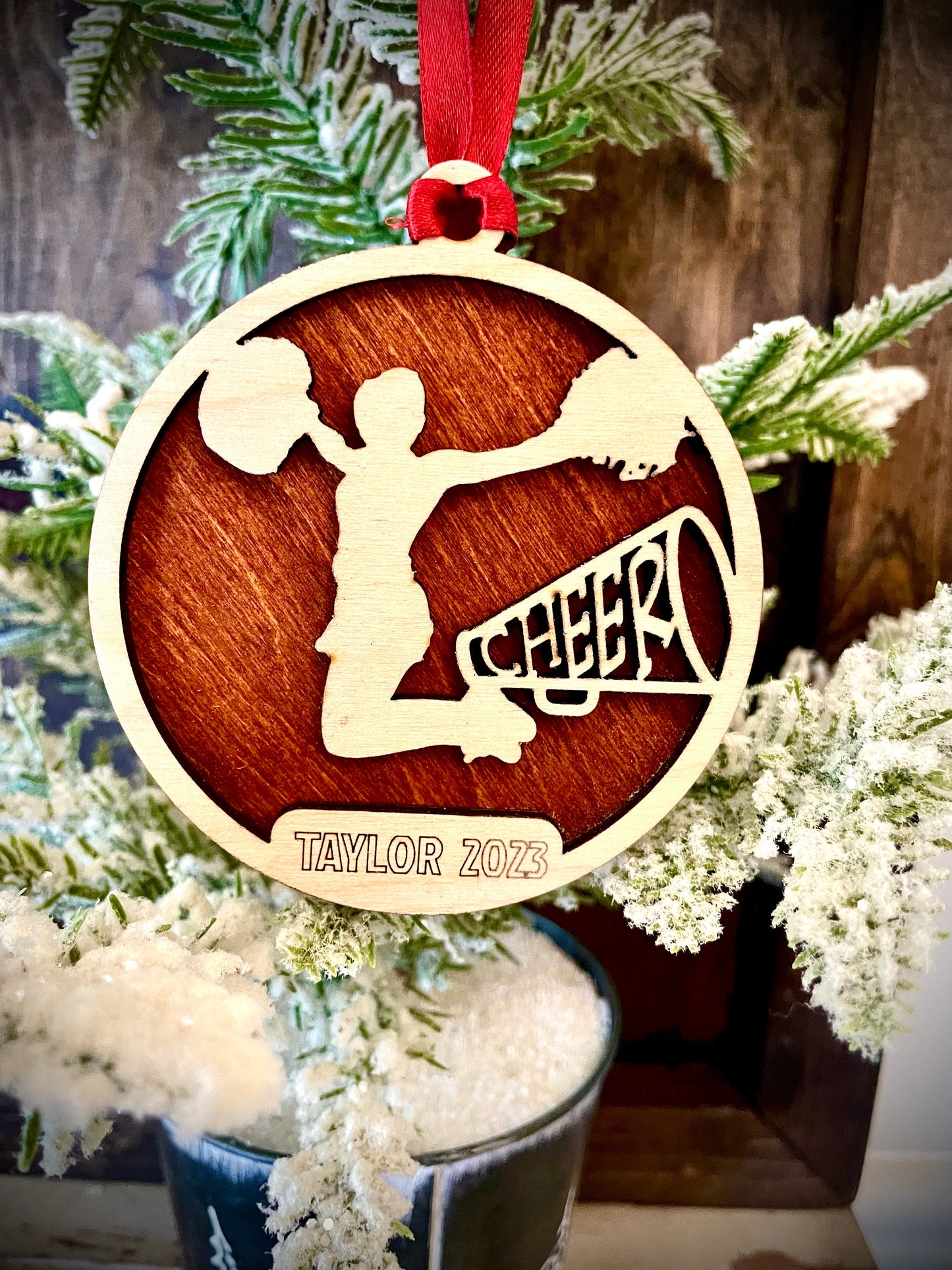 Cheerleader Personalized 2-Layer Wood Christmas Ornament & Gift Tag | Multiple Finishes | Cheer Gift (#15)