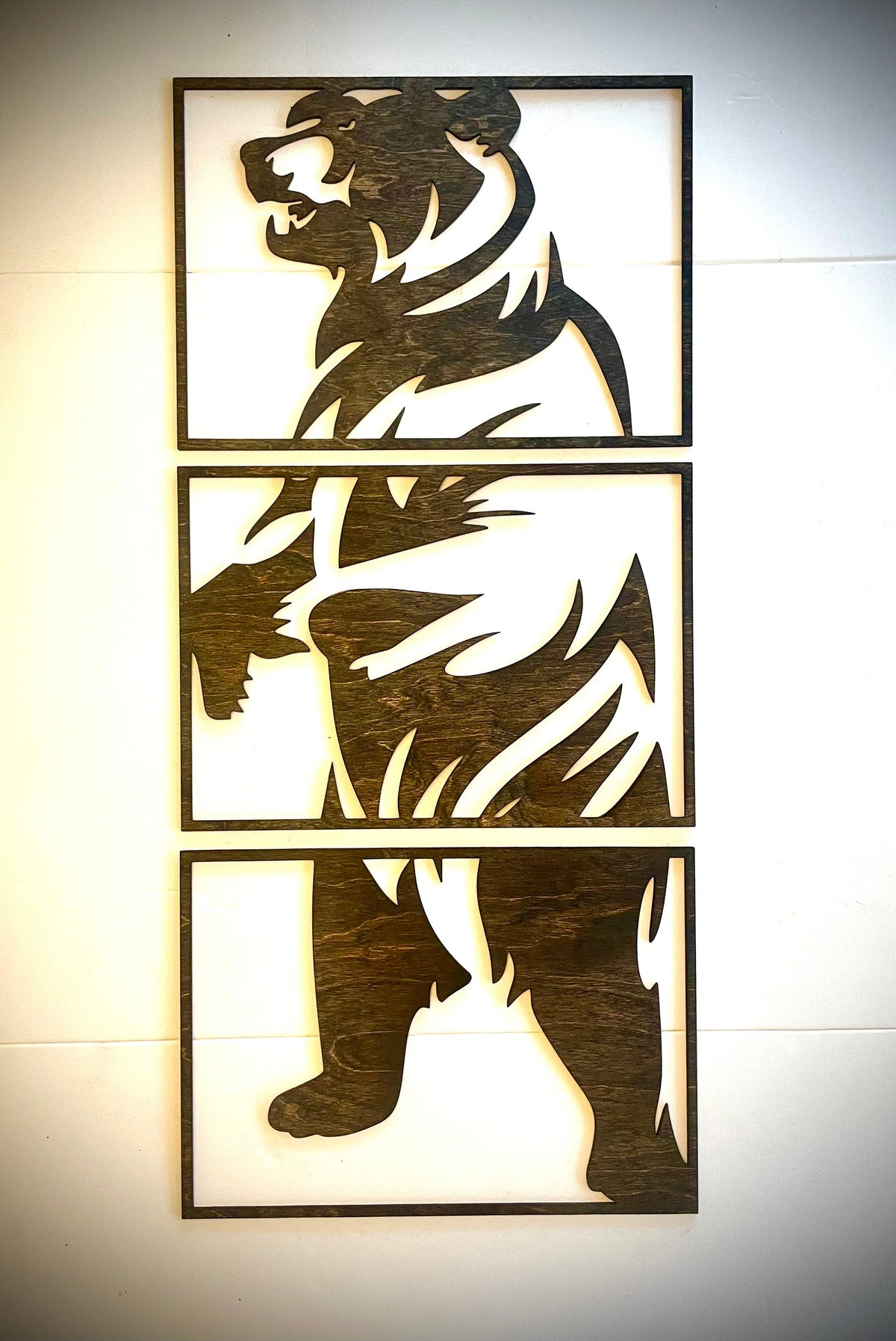 Grizzly Bear Wood Wall Art | 3-Panel Set | Multiple Finishes