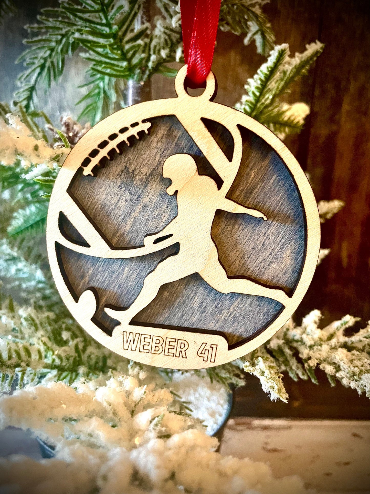 Football Player Personalized 2-Layer Wood Christmas Ornament & Gift Tag | Multiple Finishes | Football Gift (#3)