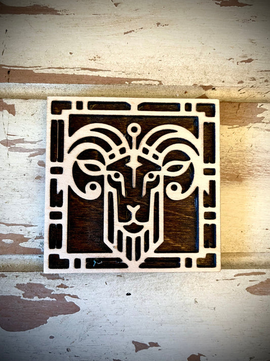 Boho Art Deco Goat 2-Layer Square Wood Magnet | 12 Finishes | Boho Gift