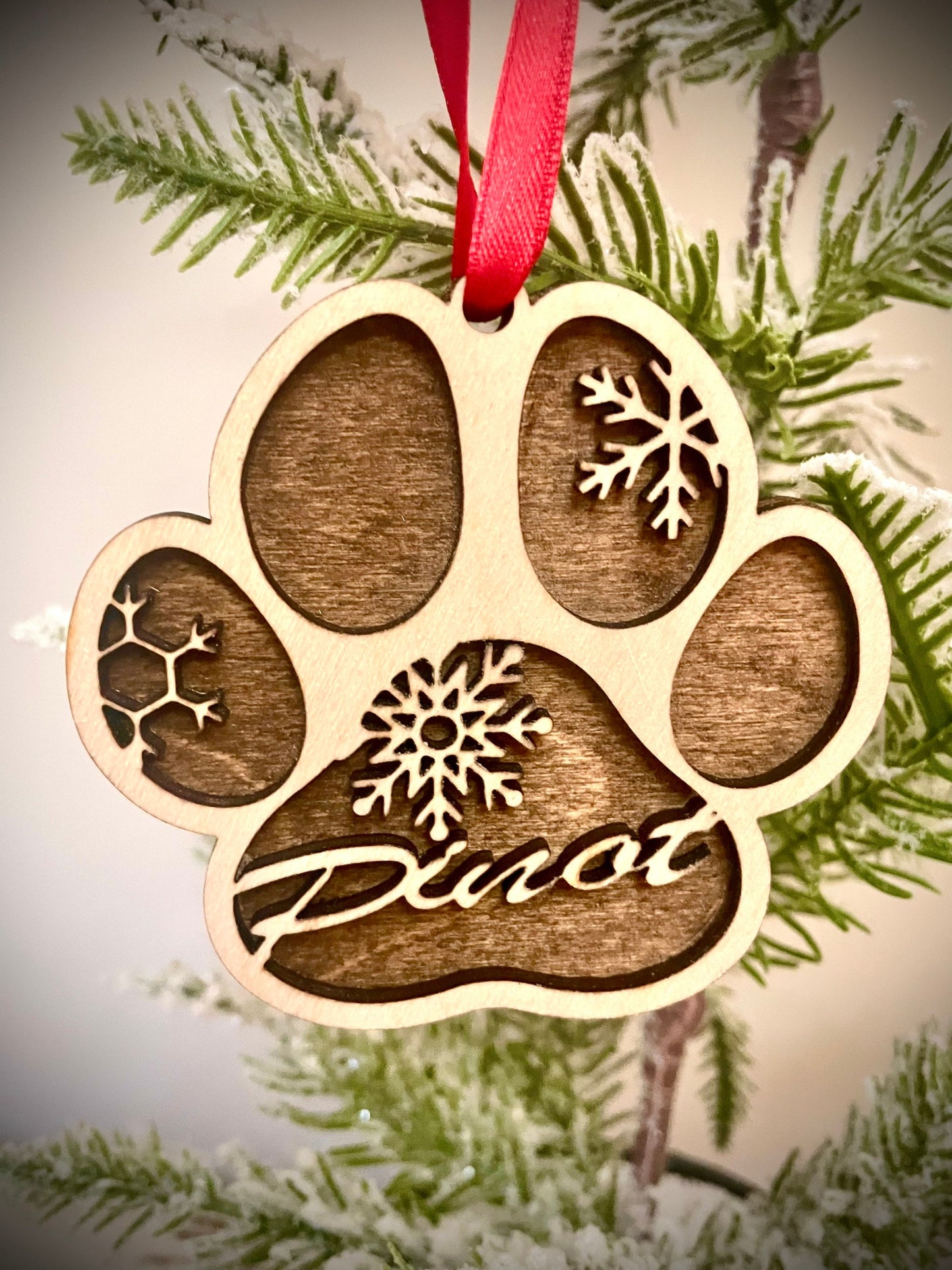 Custom Dog Paw Personalized Wood Christmas Ornament & Gift Tag | Pet Lover Gift
