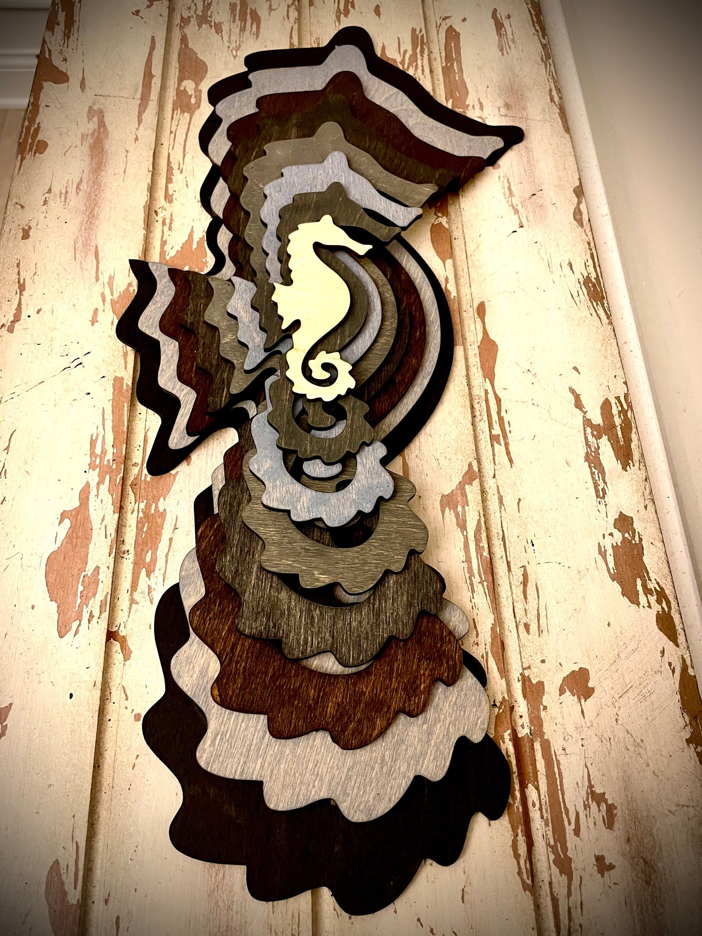 Stacked Seahorse 3D Wood Table & Wall Art | Multi-Color