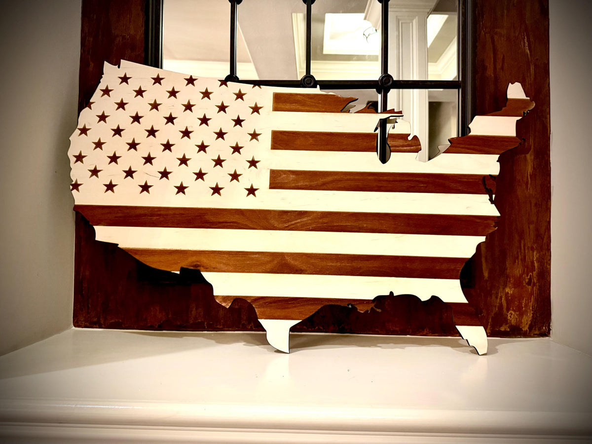 Giant American Flag Laser Engraved & Cut Wood Wall Art | USA Patriotic Decor | Home Decor Gift