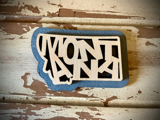 Montana Word Art 2-Layer Wood Refrigerator Magnet | 12 Finishes | State Pride Gift
