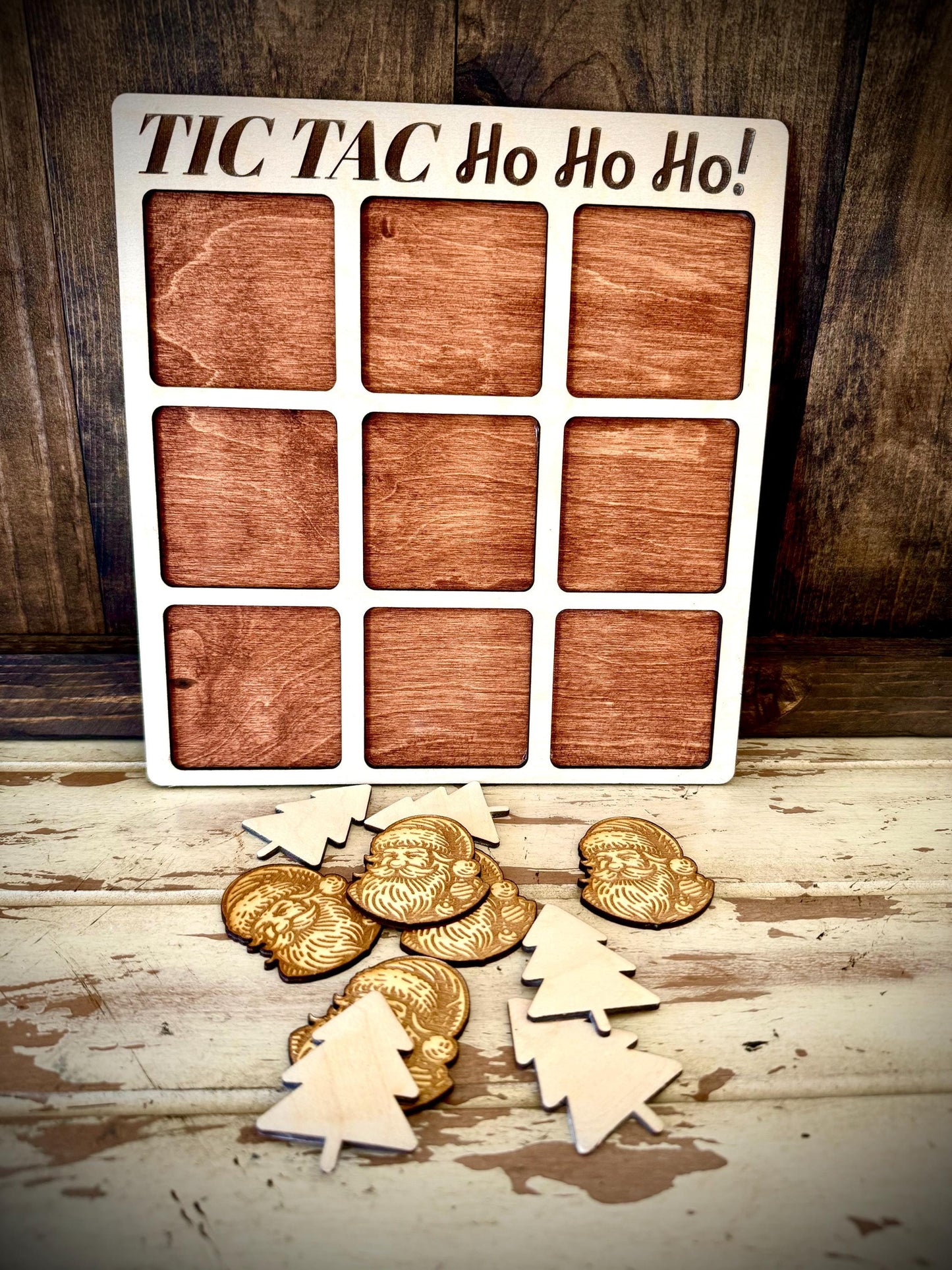 Tic Tac Ho Ho Ho! Wood Christmas Game | Laser Engraved | 12 Finishes | Stocking Stuffer