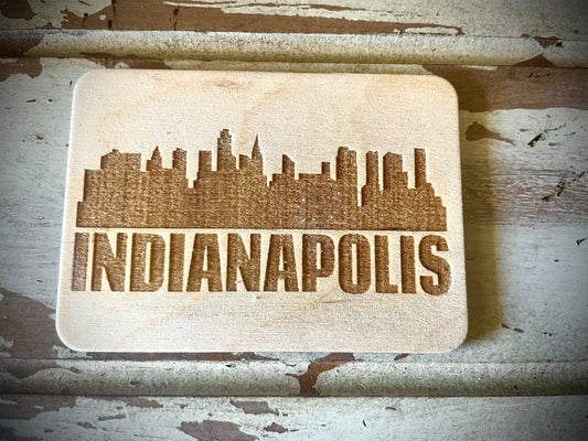 Indianapolis Skyline Wood Magnet | City Souvenir | 3.5" x 2.5"