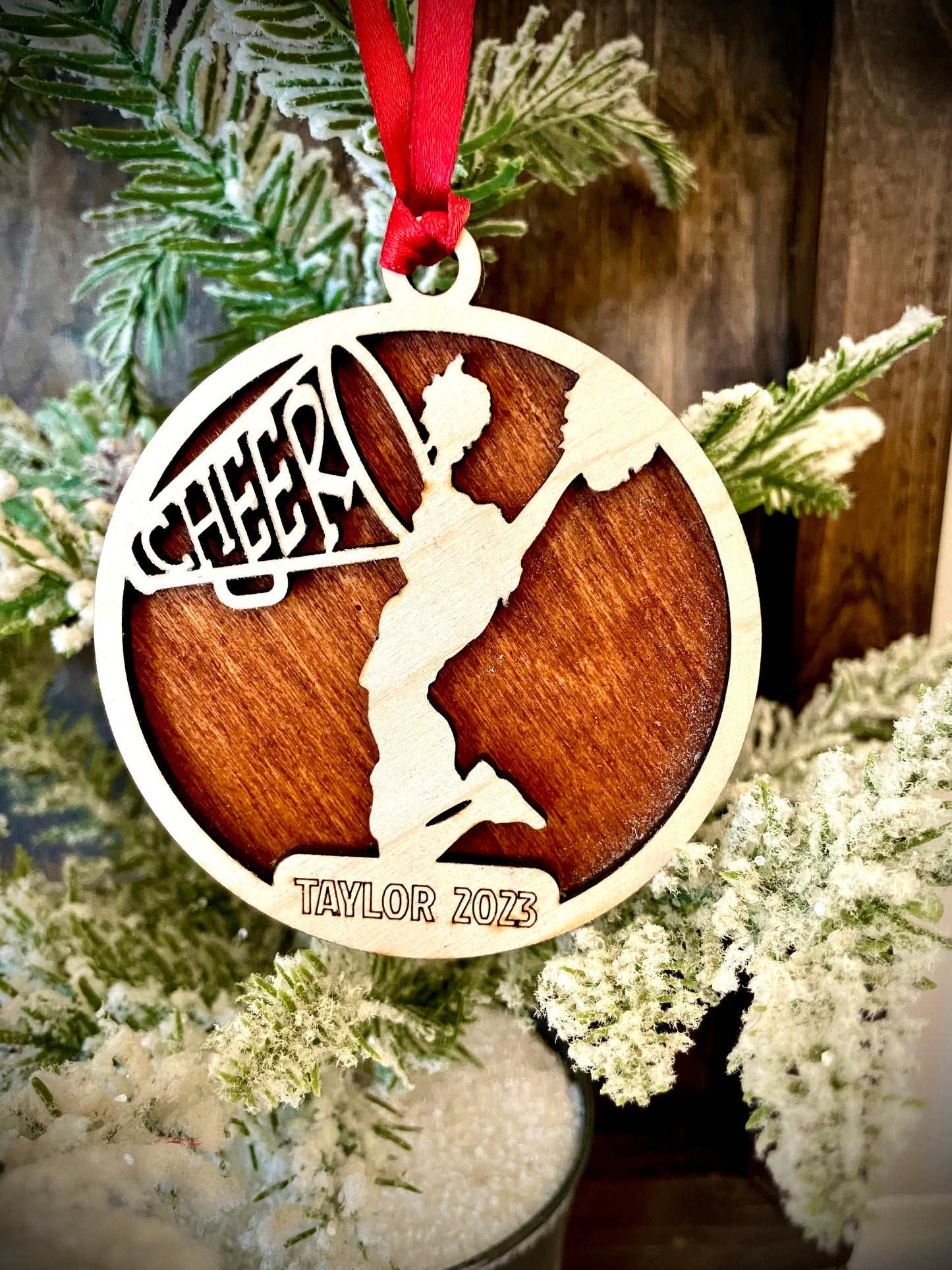 Cheerleader Personalized 2-Layer Wood Christmas Ornament & Gift Tag | Multiple Finishes | Cheer Gift (#13)