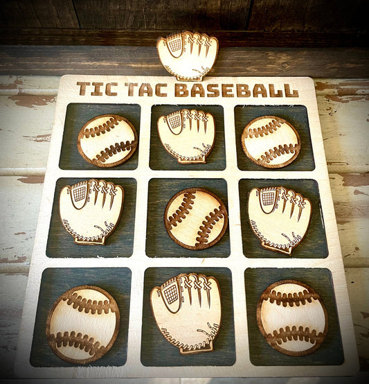 Tic Tac Baseball Wood Game | Laser Engraved | 12 Finishes | Baseball Gift