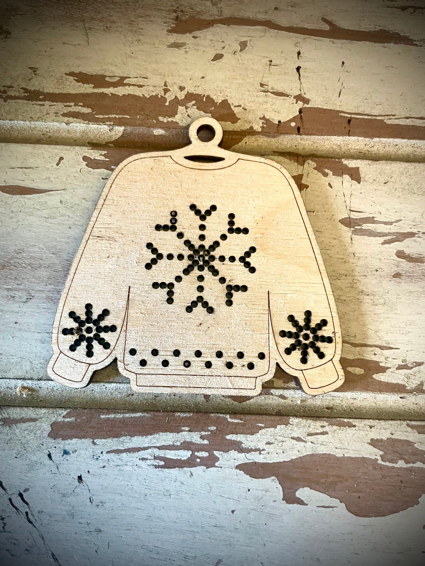 Cross Stitch Ugly Christmas Sweater Wood Ornament Blank | Snowflake Pattern | Assorted Quantities | Craft Supply