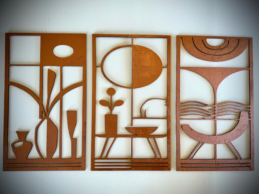 Mid Century Modern Wood Wall Art | 3-Panel Set | Multiple Sizes & Finishes | Style K