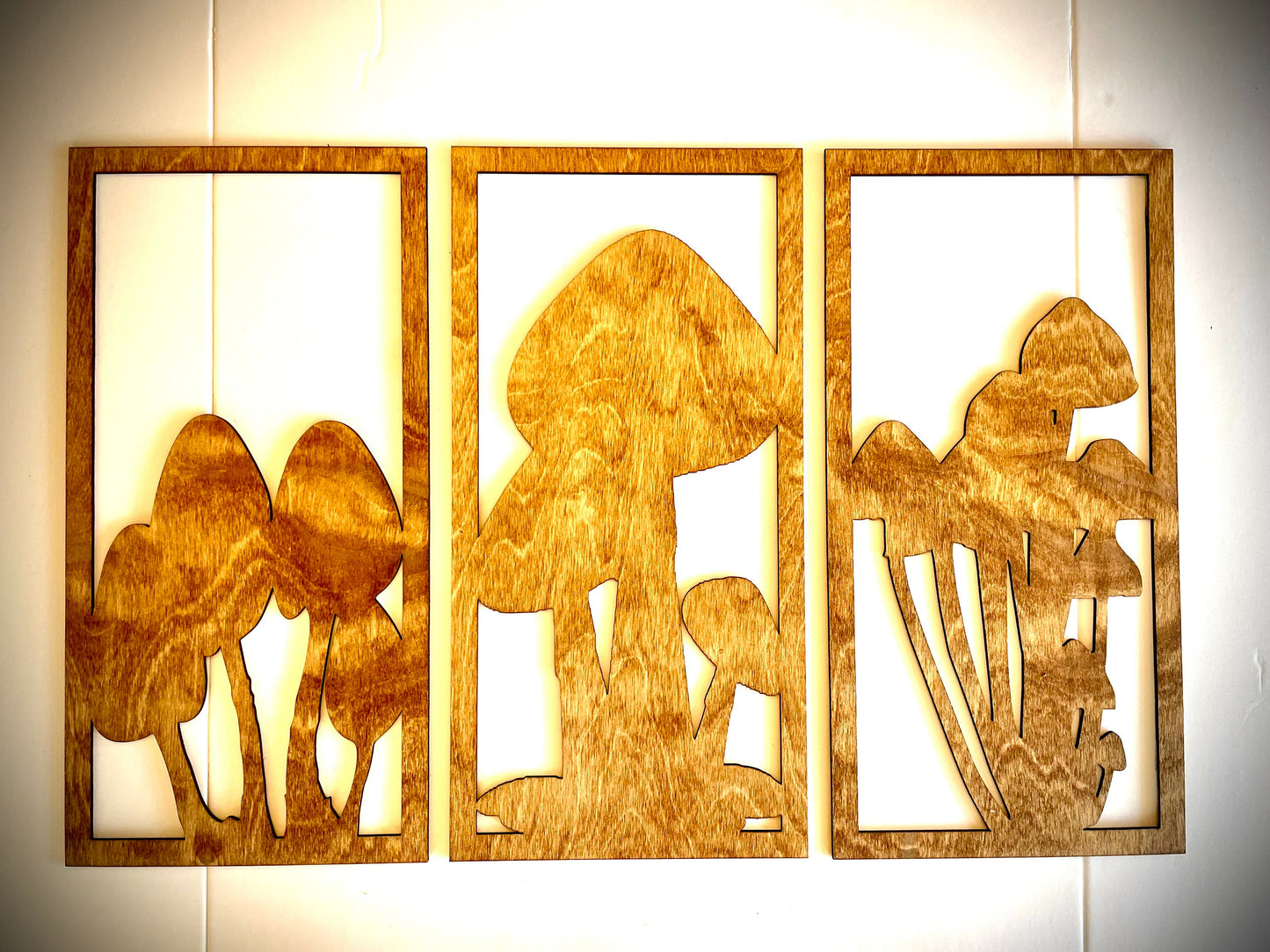 Mushroom Wood Wall Art | 3-Panel Set | Multiple Sizes & Finishes