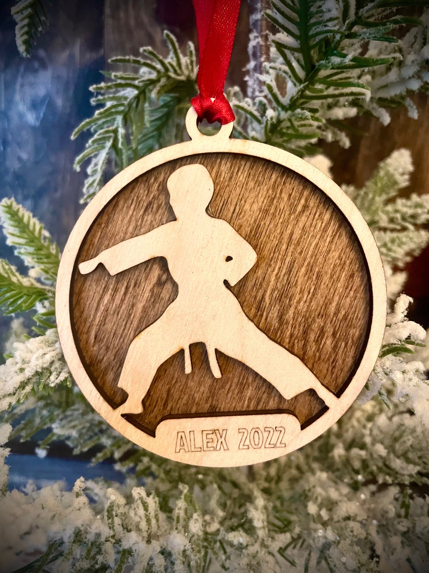 Martial Arts Karate Personalized 2-Layer Wood Christmas Ornament & Gift Tag | Multiple Finishes | Martial Arts Gift (#15)