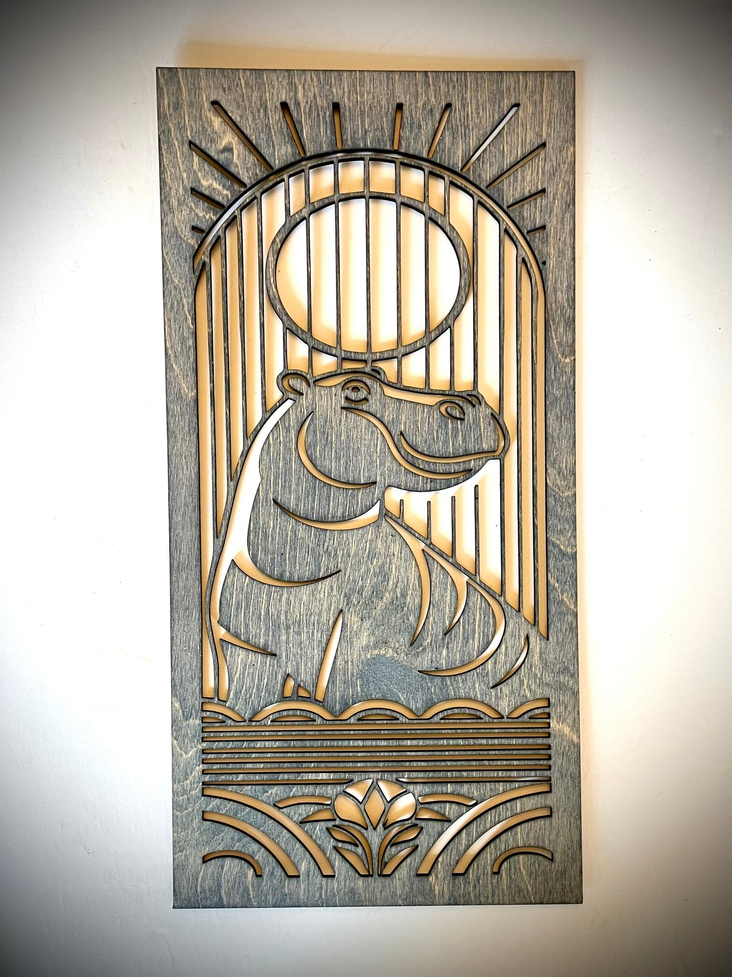Art Deco Hippopotamus Wood Wall Art | 3-Panel Set | Multiple Sizes & Finishes