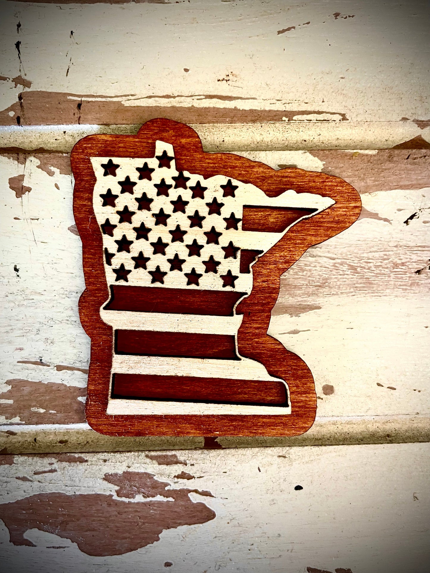 Minnesota US Flag 2-Layer Wood Refrigerator Magnet | 12 Finishes | Patriotic Gift