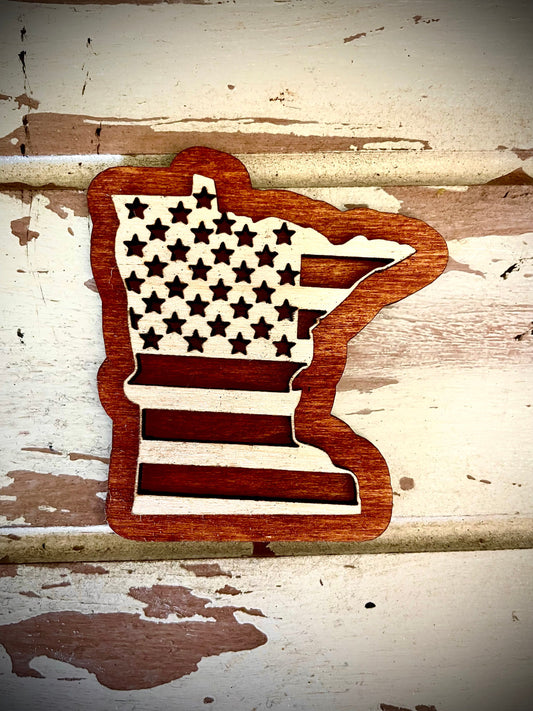 Minnesota US Flag 2-Layer Wood Refrigerator Magnet | 12 Finishes | Patriotic Gift