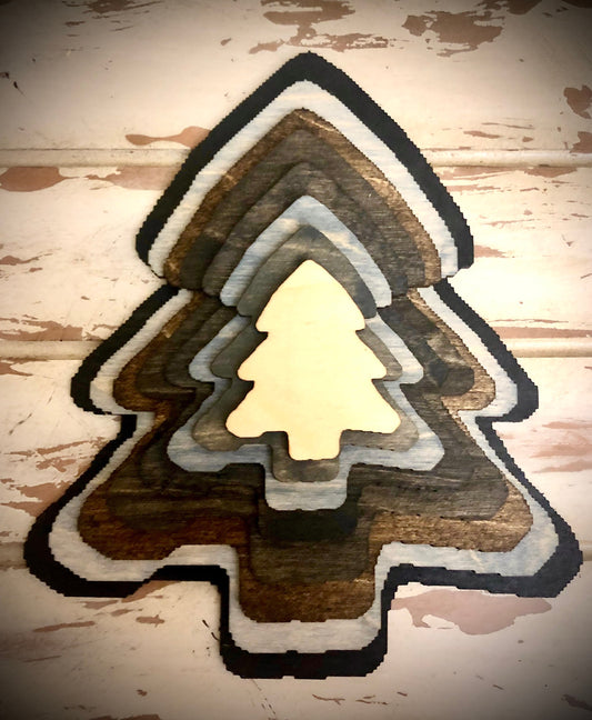 Stacked Christmas Tree 3D Wood Table & Wall Art | Multi-Color | Holiday Decor