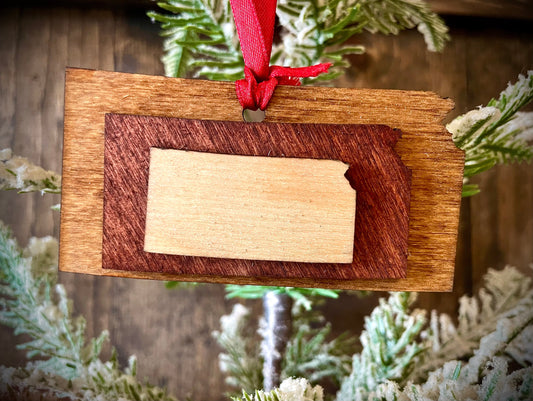 Kansas 3-Layer Stacked Wood Ornament & Gift Tag | Brown & Gray Tones | State Pride Gift