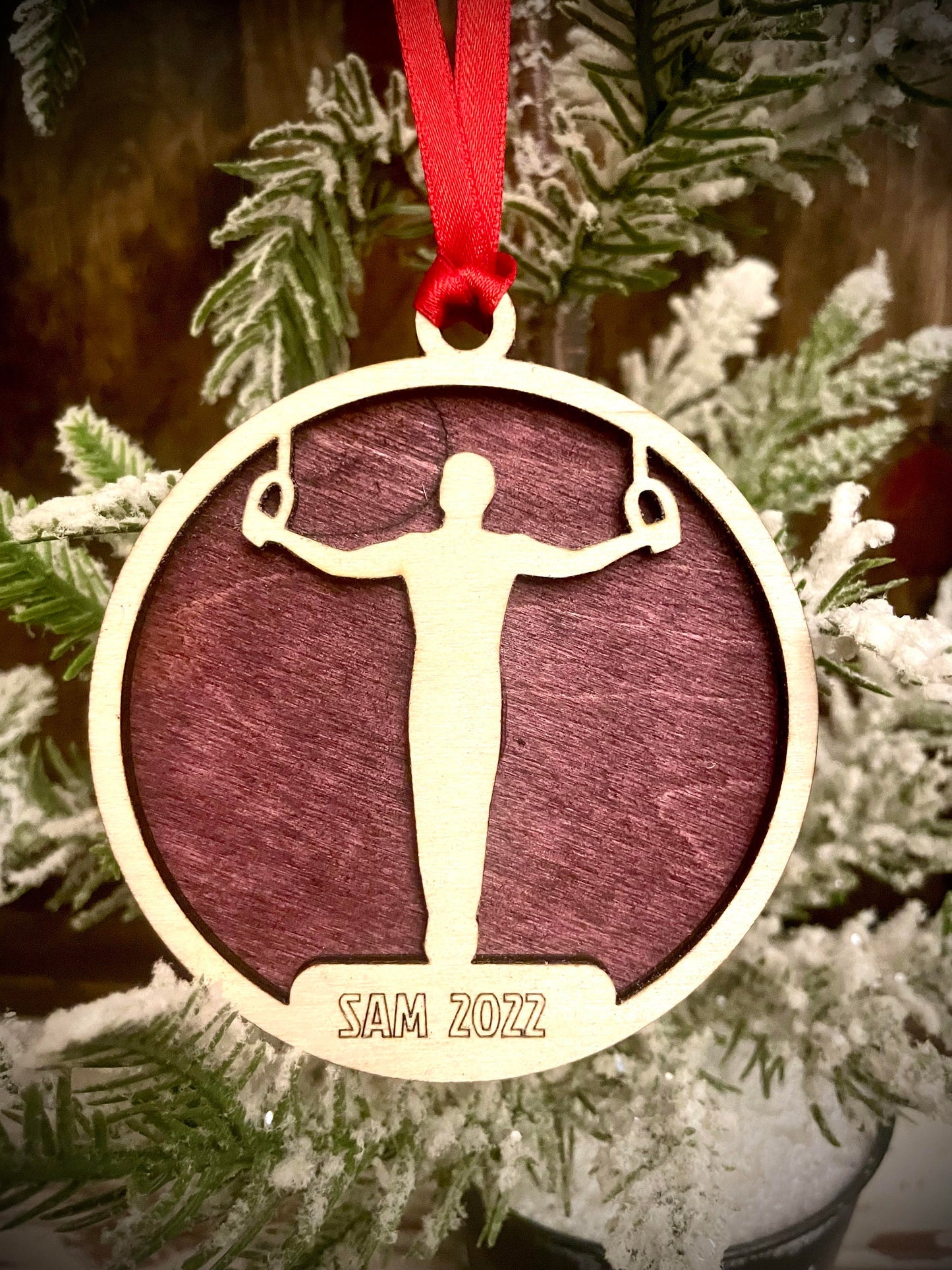 Male Gymnast Personalized 2-Layer Wood Christmas Ornament & Gift Tag | Multiple Finishes | Gymnastics Gift (#19)