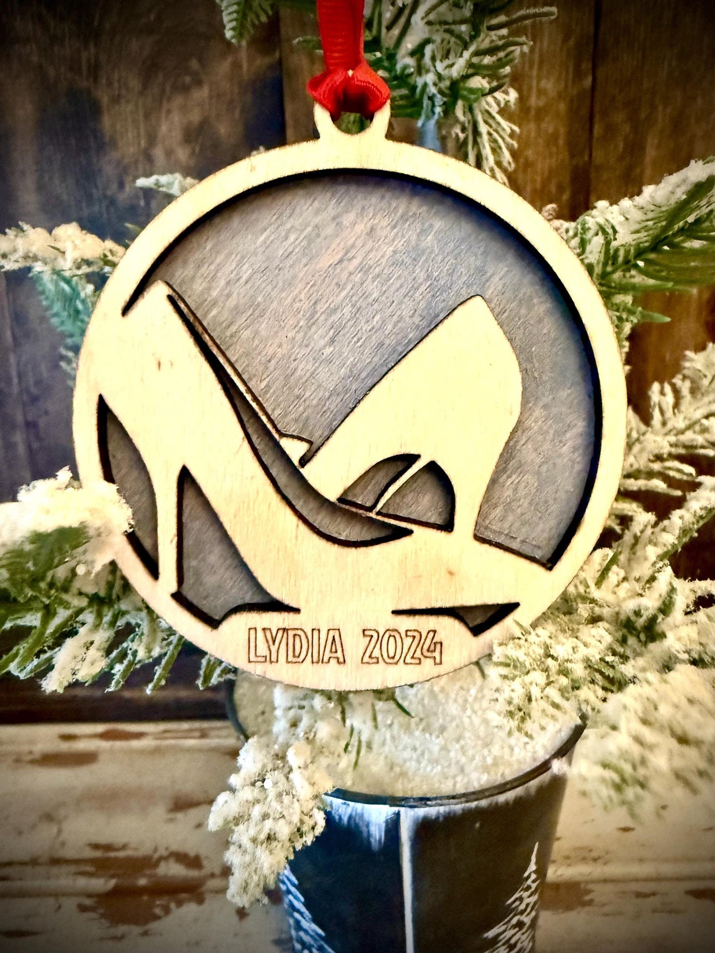 Stiletto High Heel Shoes Personalized 2-Layer Wood Christmas Ornament & Gift Tag | Multiple Finishes | Fashion Gift