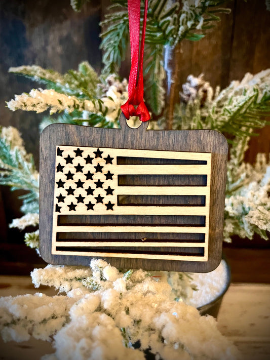 Colorado US Flag Wood Ornament & Gift Tag | 12 Finishes | Patriotic Gift