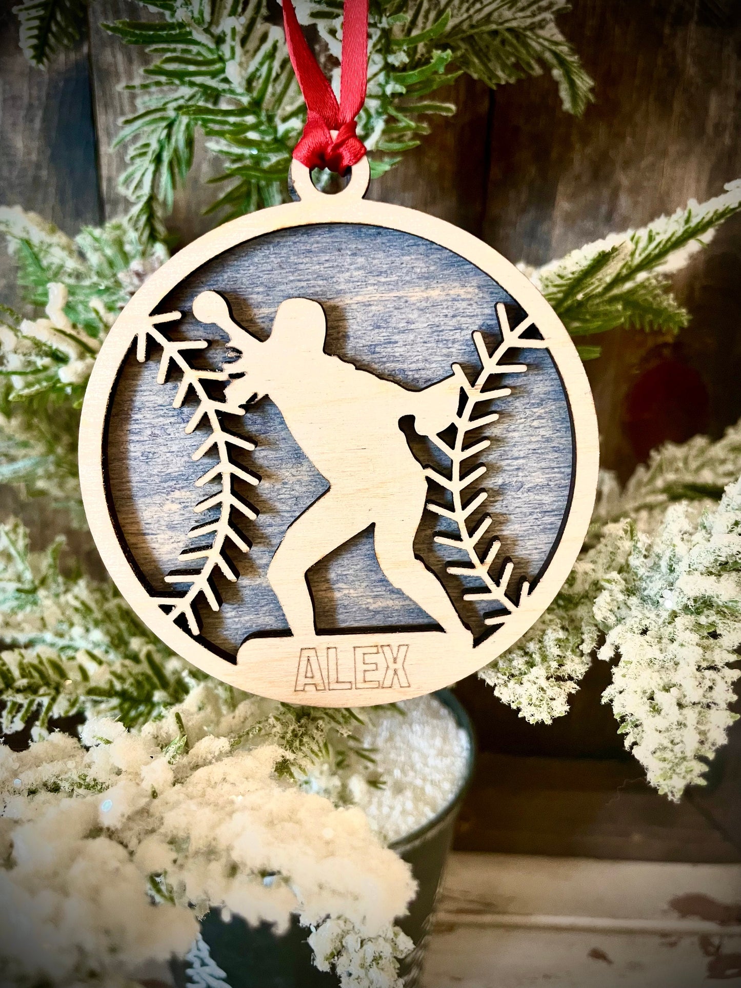 Softball Player Personalized 2-Layer Wood Christmas Ornament & Gift Tag | Multiple Finishes | Softball Gift (#1)