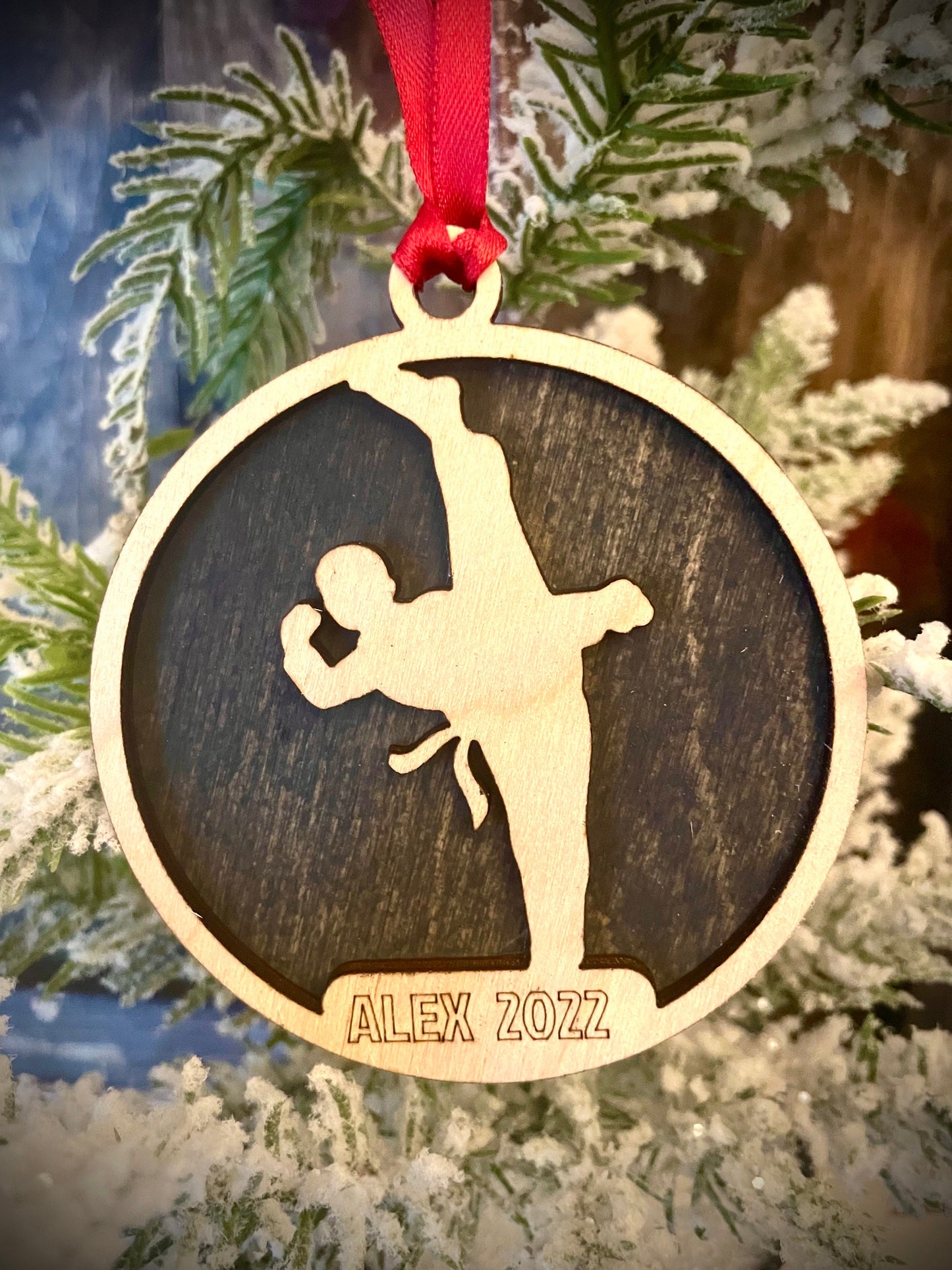 Martial Arts Karate Personalized 2-Layer Wood Christmas Ornament & Gift Tag | Multiple Finishes | Martial Arts Gift (#8)