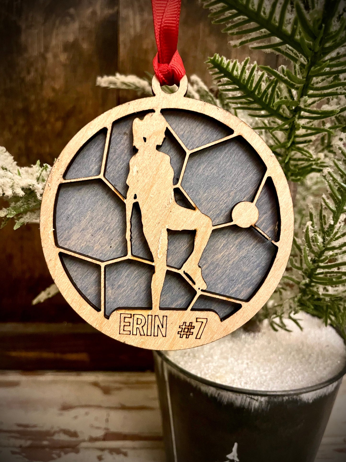 Female Soccer Player Personalized 2-Layer Wood Christmas Ornament & Gift Tag | Multiple Finishes | Soccer Gift (#5)