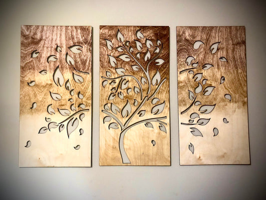 Tree Wood Wall Art | 3-Panel Set | Ombré, Tri-Color & 12 Other Finishes | Multiple Sizes