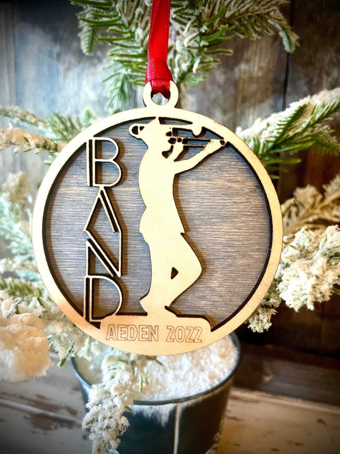 Marching Band Trombone Player Personalized 2-Layer Wood Christmas Ornament & Gift Tag | Multiple Finishes | Music Gift (#7)