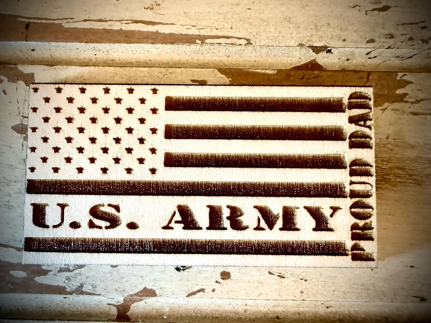 US Army Proud Dad Laser Engraved US Flag Wood Refrigerator Magnet | 4" x 2.1" | Military Gift