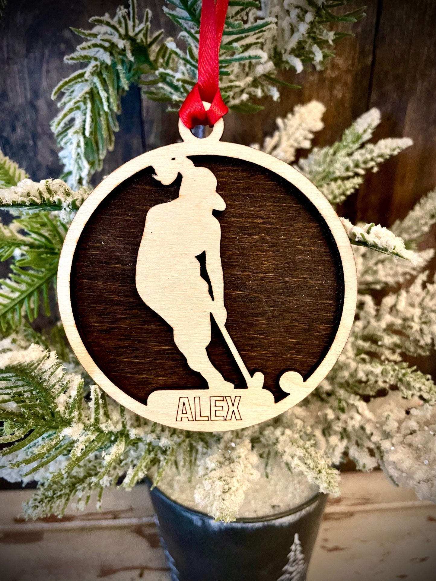 Female Field Hockey Player Personalized 2-Layer Wood Christmas Ornament & Gift Tag | Multiple Finishes | Field Hockey Gift (#1)