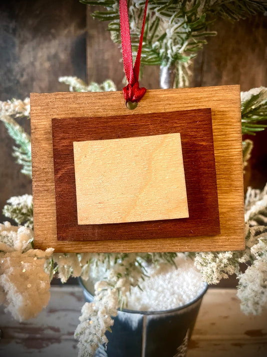 Wyoming 3-Layer Stacked Wood Ornament & Gift Tag | Brown & Gray Tones | State Pride Gift