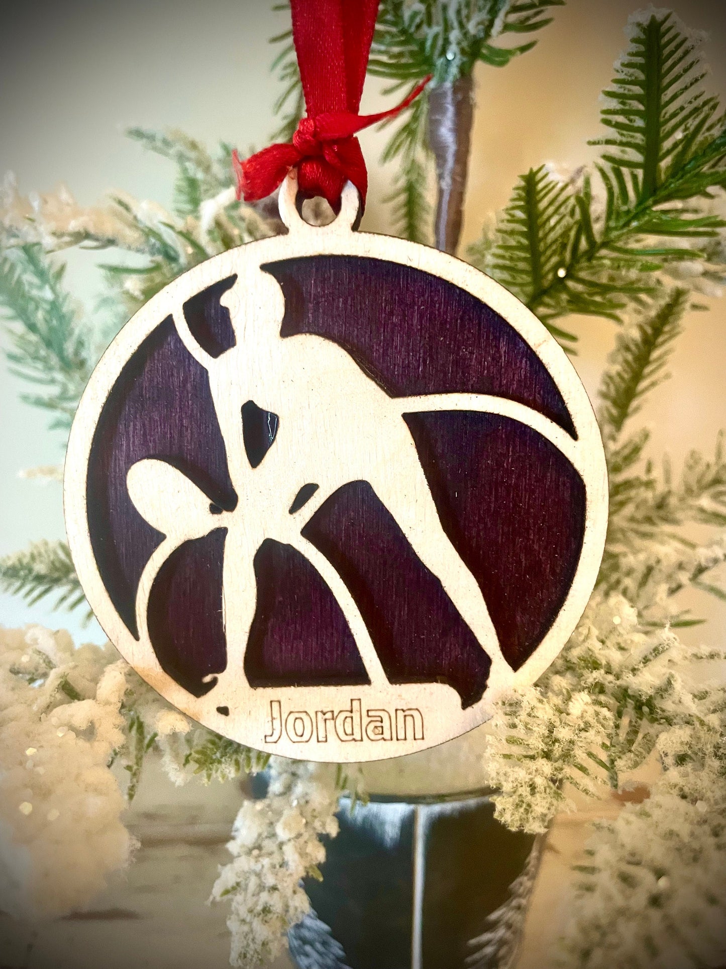Tennis Player 2-layer personalized laser cut wood Christmas ornament, gift tag available unfinished or stained (version 15 of 20)
