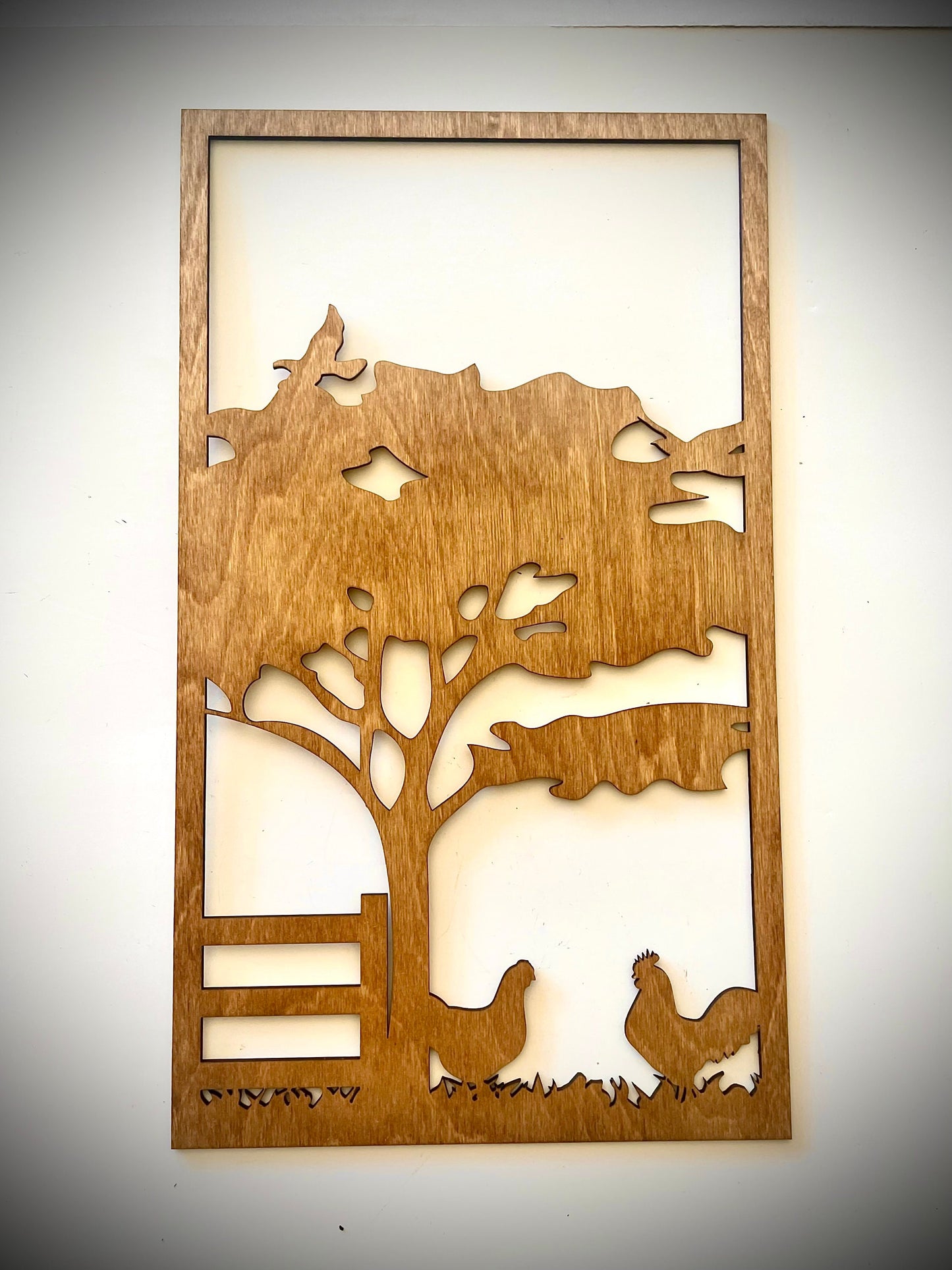 Farm Scene Wood Wall Art | Rooster & Chicken | 3-Panel Set | Multiple Sizes & Finishes