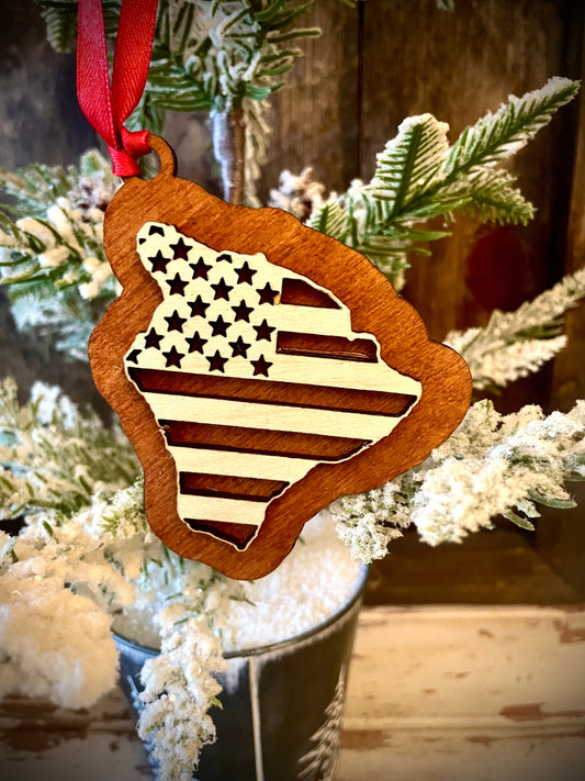 Hawaii Big Island US Flag Wood Ornament & Gift Tag | 12 Finishes | Patriotic Gift